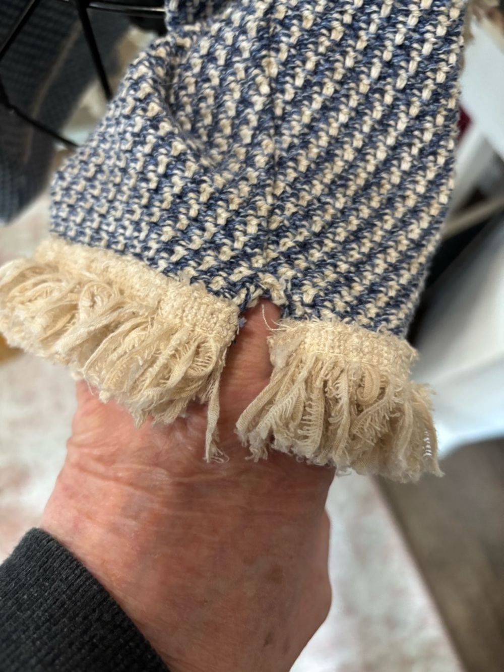 NIC+ZOE Navy and Cream Fringe Trim Open Cardigan - Picture 9 of 10